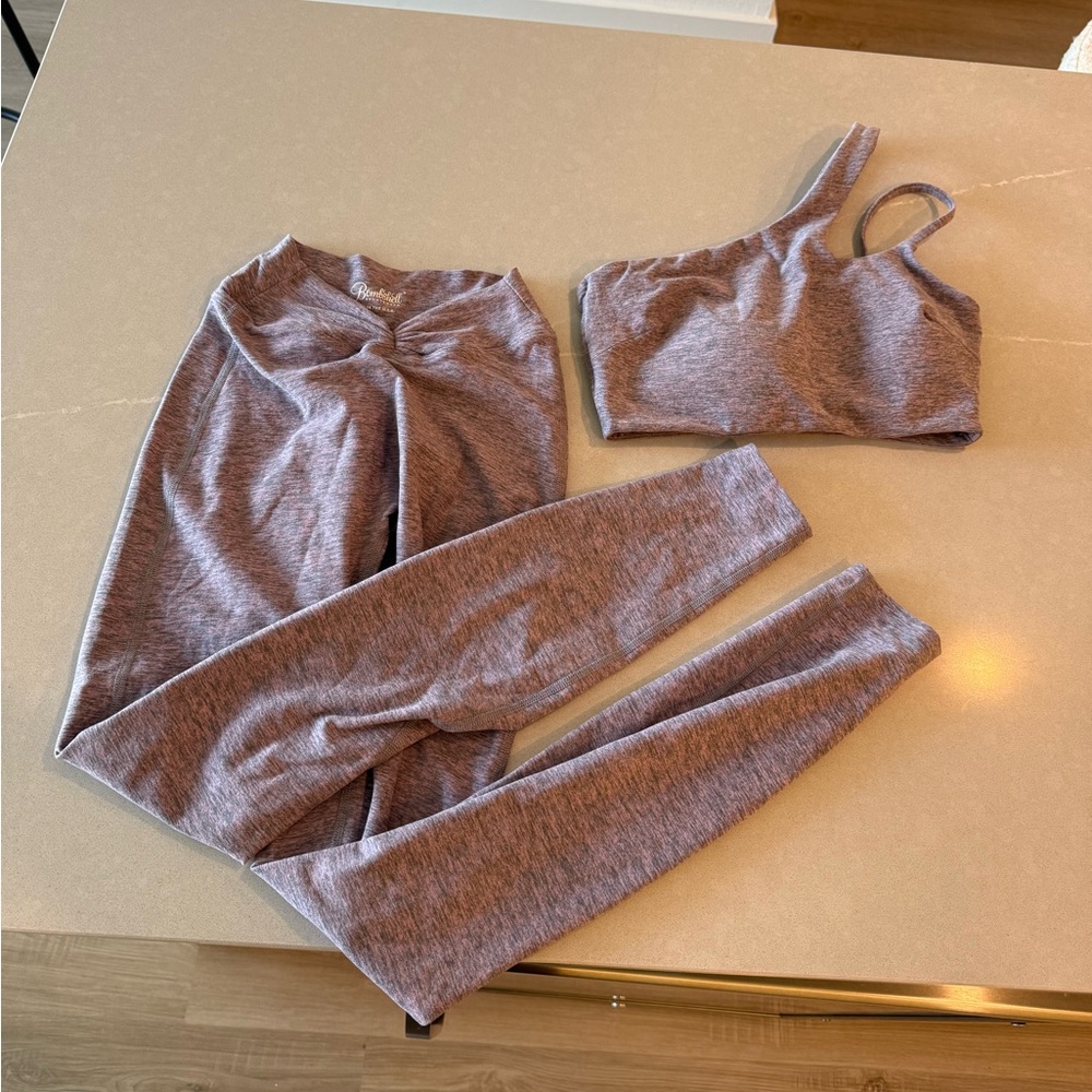 Bombshell Sportswear Heather Mauve One-Shoulder Sports Bra & Leggings Set